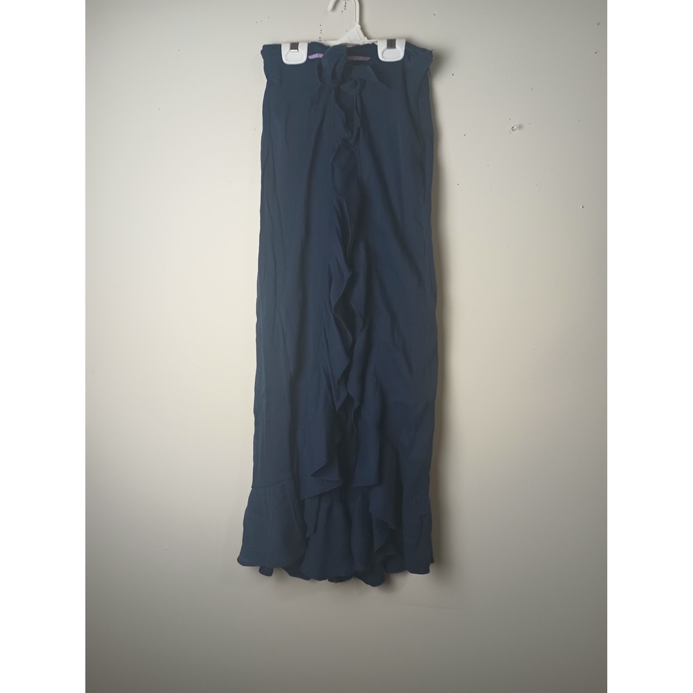 Feather Bone Anthropologie Navy Blue Ruffle Wide Leg Pants‎ Size 0 Boho Trousers